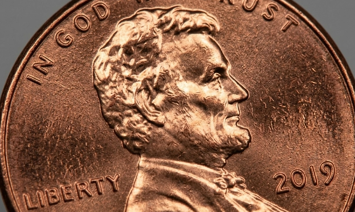 detailed close-up of a 2019 Lincoln penny surface texture